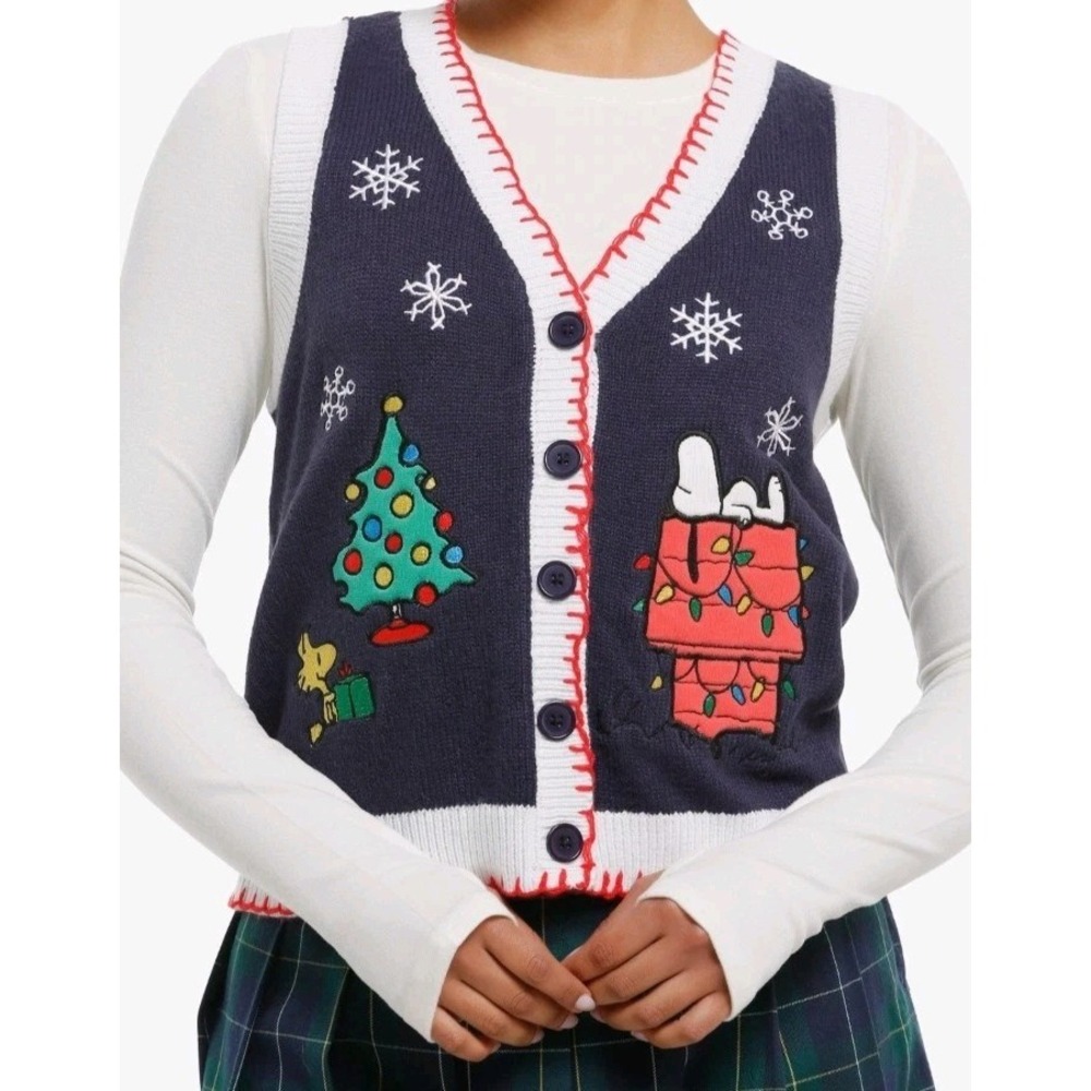 NEW Peanuts SNOOPY & Woodstock Christmas Holiday Knit‎ Sweater Vest Womens Large
